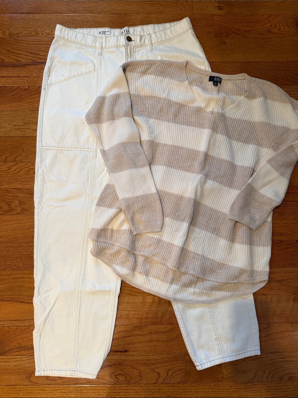 a.n.a White Barrel Jeans with Stripe Sweater